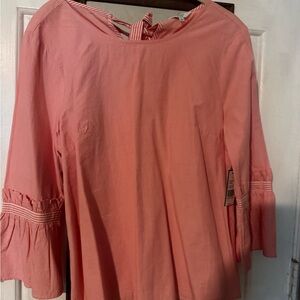 Crown & Ivy Coral Blouse with Ruffled Sleeves